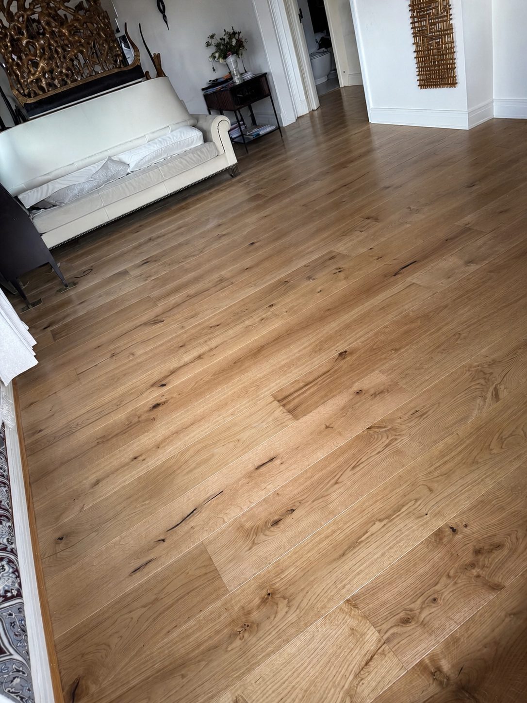 Rustic oak engineered flooring in a large room, Fulham