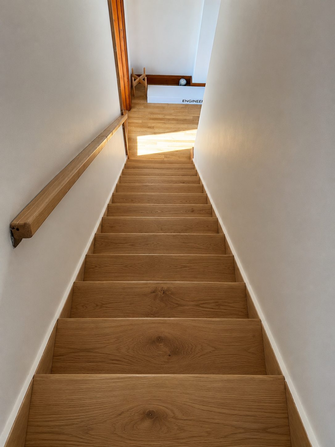 Oak-clad staircase viewed from above